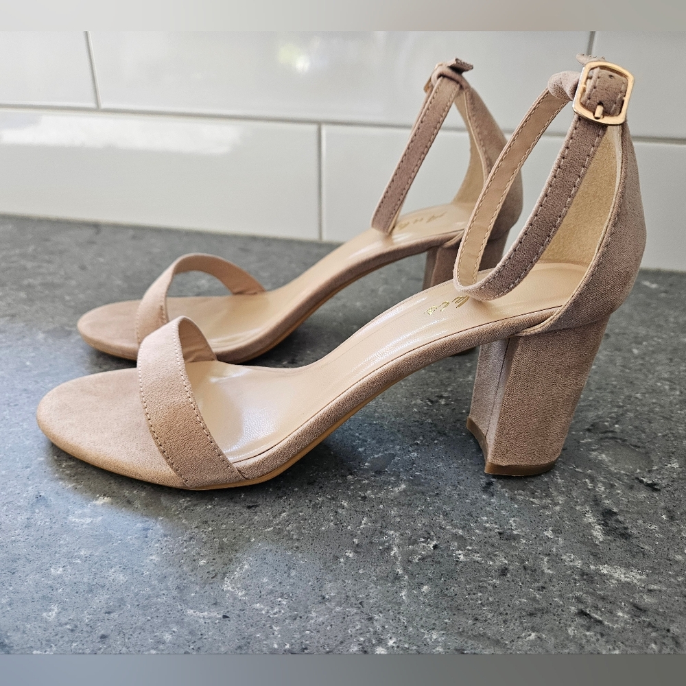 Ankis Nude Open Toe Ankle Strap Chunky Heels
